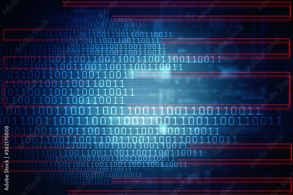 Poster 2d illustration abstract digital binary data on computer screen