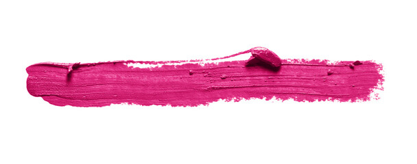 Pink lipstick stroke smudge swatch isolated on white background. Color makeup brush stroke close...