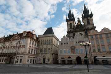 Old Town square with Tyn Church. View of Prague. Detail of the Prague in the Old Town. Czech Republic . © TaylerDerden