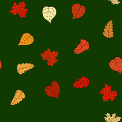 abstract vector doodle autumn leaves seamless pattern