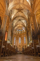 Fototapeta na wymiar BARCELONA, SPAIN - MARCH 4, 2020: The presbytery of Cathedral of the Holy Cross and Saint Eulalia.