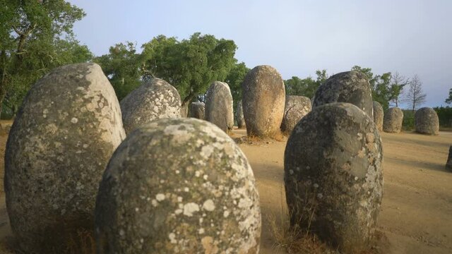 General view of the Almendres Cromlech, Evora, Portugal, Europe.