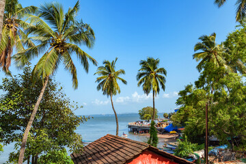 Fototapeta na wymiar Old town with coconut trees at Goa, India