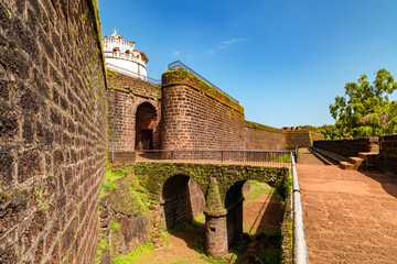 Aguada Fort - North Goa - Seventeenth-century Portuguese fort standing in Goa, India, on Sinquerim Beach - obrazy, fototapety, plakaty