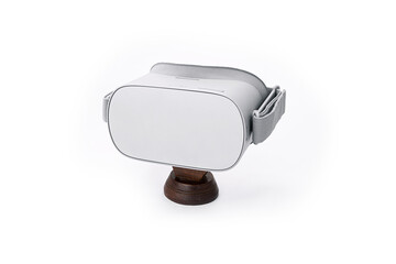 Virtual reality device on space stand isolated on white background