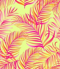Jungle vector pattern with tropical leaves.Trendy summer print. Exotic seamless background.