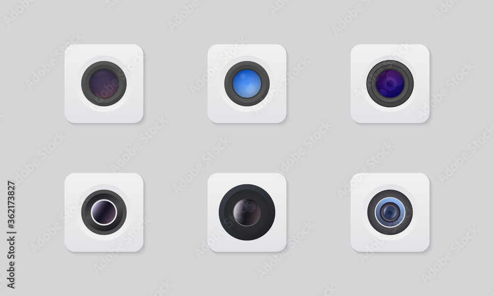 Poster smartphone camera icon set. flat icon design for mobile devices or mobile applications. vector illus