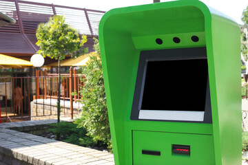 terminal to replenishment mobile on the street. ibox. Bank terminal on the street Mock up
