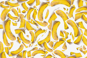 abstract bananas collage print on white background