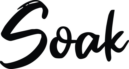 Soak text. Only one single word. Printable graphic tee. Design doodle for print. Vector illustration.Hand-drawn calligraphy style. Black and white