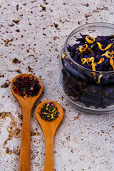 Different types of coffee and enough types and drinks in the black background in the top view,...