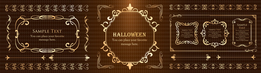 ハロウィンのフレーム素材、10月、アンティークな装飾、ビンテージな模様、植物のツタ	
