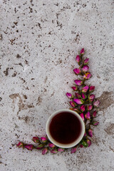 Different types of coffee and enough types and drinks in the black background in the top view,...