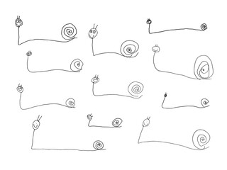 Kids sketch set of hand-drawn snails. Children's doodle collection of snails. Cute editable illustration