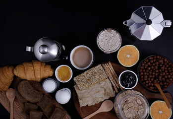 A beautiful view of a colorful breakfast table with beautiful decorations.