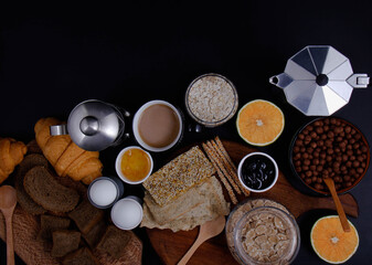 A beautiful view of a colorful breakfast table with beautiful decorations.