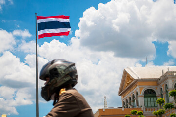 Flag of Thailand Thailand The white, red, blue flag that is flowing beautifully 
and naturally