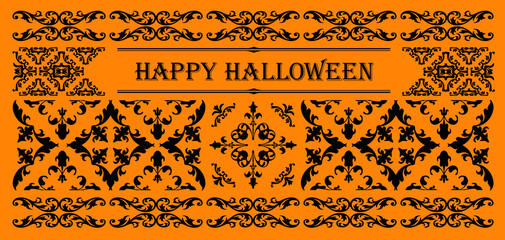 ハロウィンのフレーム素材、10月、アンティークな装飾、ビンテージな模様、植物のツタ