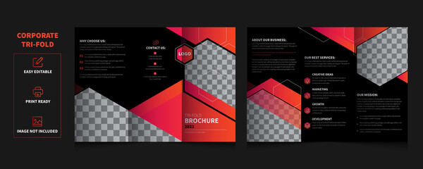 Tri fold brochure design. Corporate business template for tri fold flyer with rhombus square shapes