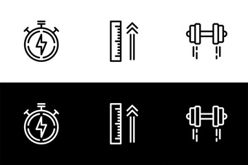Faster, higher, and stronger icon set. Flat design icon collection isolated on black and white background.