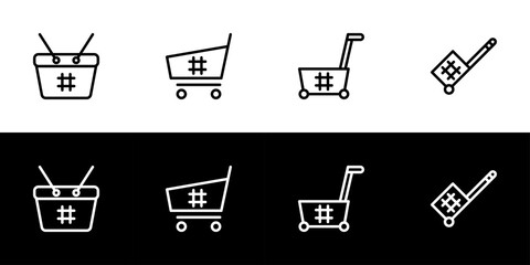 Shopping cart icon set. Flat design icon collection isolated on black and white background.