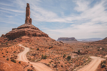 Trail winding around Castle Butte, Valley of the Gods, Arizona USA.  © Sam