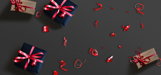 Christmas composition. Christmas gift. Flat lay, top view, copy space