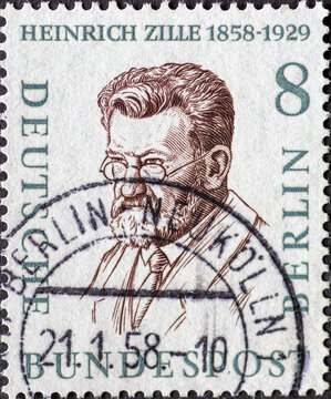 GERMANY, Berlin - CIRCA 1958: a postage stamp from Germany, Berlin showing men from the history of Berlin (II).Heinrich Zille (1858–1929)