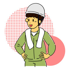 タオルを巻いた作業員