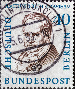 GERMANY, Berlin - CIRCA 1959: a postage stamp from Germany, Berlin showing men from the history of Berlin (II).Alexander von Humboldt (1769–1859)