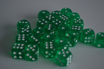 multiple green plastic arcylic d6 six sided die dice variable focus