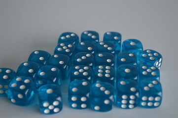 multiple blue plastic arcylic d6 six sided die dice variable focus