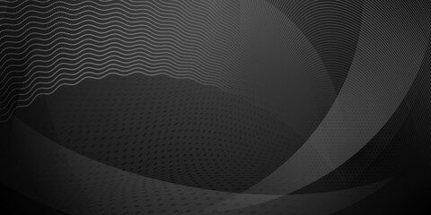 Abstract background made of halftone dots and curved lines in black and gray colors