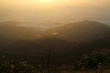 Beautiful landscape in the mountains at sunrise, Traveling concept background.