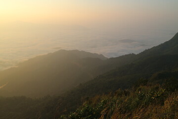 Beautiful landscape in the mountains at sunrise, Traveling concept background.