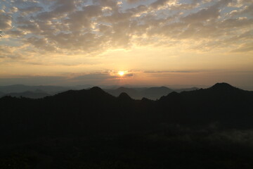 Beautiful landscape in the mountains at sunrise, Traveling concept background.