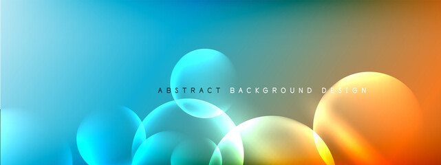 Vector abstract background liquid bubble circles on fluid gradient with shadows and light effects. Shiny design templates for text