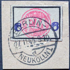 GERMANY - CIRCA 1945: a postage stamp from Germany. Temporary post-war local edition Fredersdorf...