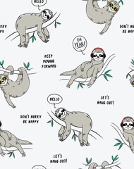 Cute vector sloth seamless pattern. For t-shirt prints and other uses. © cddesign.co