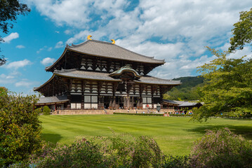 Fototapeta na wymiar Todai ji temple on a blue sky in Nara city. Japan, Asia