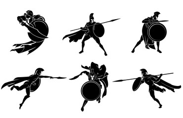 Spartan Medieval Soldier, Action or Battle Stance Silhouette Set