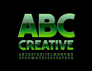 Vector Creative Alphabet. Elegant Green Font. Glossy modern letters and Numbers set