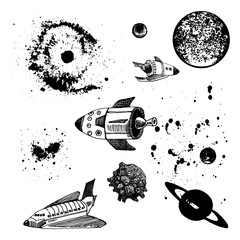 rockets spaceships planet vector on white background illustration