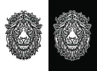 Vector illustration of ornamental lion, isolated on dark and bright background