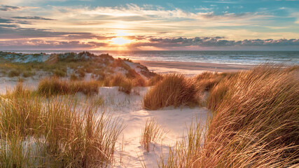 View from dune over North Sea - obrazy, fototapety, plakaty