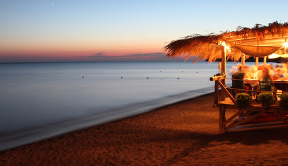 After the sunset at Skala Eressou, in Lesbos island (Lesvos), in northern Aegean sea, Greece.