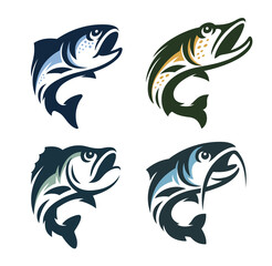 Fish vector illustration. Trout, Pike, Perch, Catfish on a white background.
