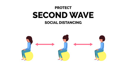 The defense concept of the second and third wave outbreak, people keep social distancing, vector illustration for graphic design