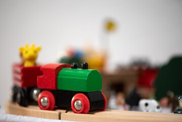 Circu train  selective focus, green and red, Christmas composition