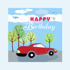 Congratulation Happy Birthday card with red car